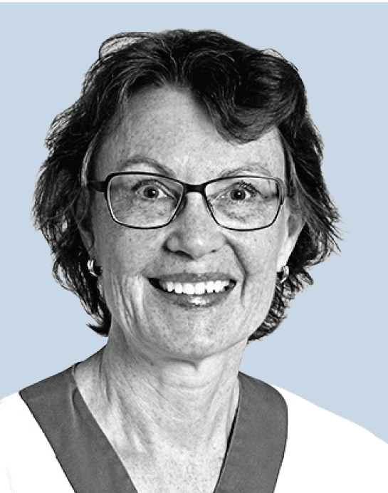 Svart och vitt porträtt på Gunnel Nordmark, Professor vid Uppsala universitet, överläkare vid Akademiska sjukhuset.